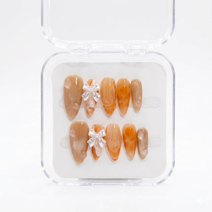 Amber Tortoiseshell Ribbon Handmade Press-On Nails S025