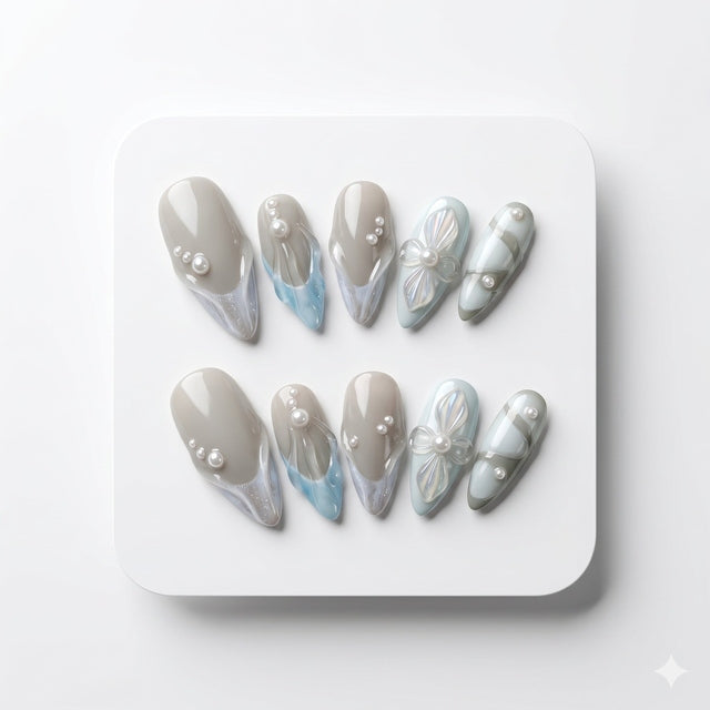 Balletcore Opulence Pearl Luxury Press-On Nails S099