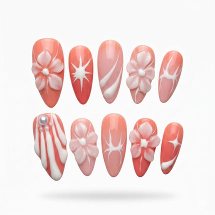 Blushing Coquette 3D Floral Press-On Nails S016