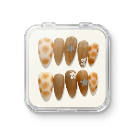 Caramel Tortoiseshell Starry Handmade Press-On Nails S040
