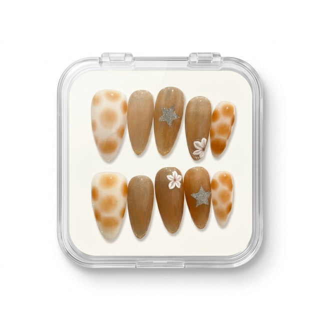 Caramel Tortoiseshell Starry Handmade Press-On Nails S040