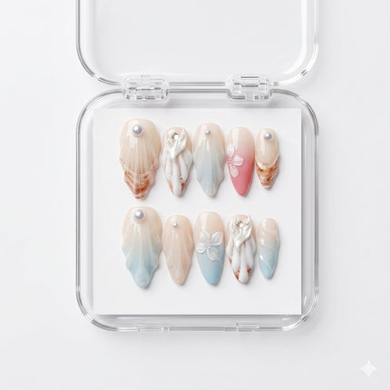 Celestial Coastal Bloom Handmade Press-On Nails S065