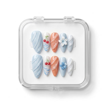 Cerulean Skies & Coral Star Charm Press-On Nails S004