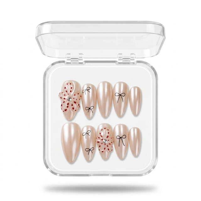 Champagne Chrome Coquette Bow Press-On Nails S063
