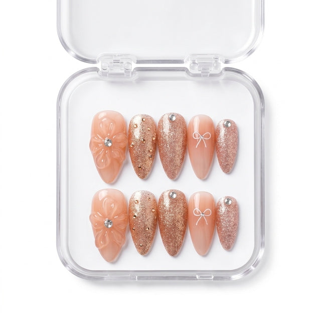 Champagne Romance 3D Floral Luxury Press-On Nails S005