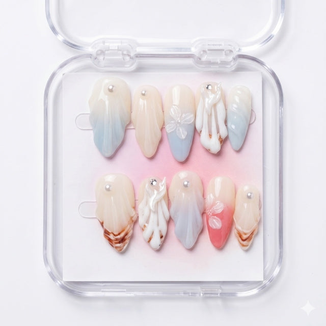 Ethereal Blossom 3D Handmade Press-On Nails S026