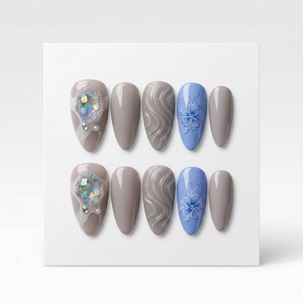 Ethereal Blossom & Opal Geode Press-On Nails S006