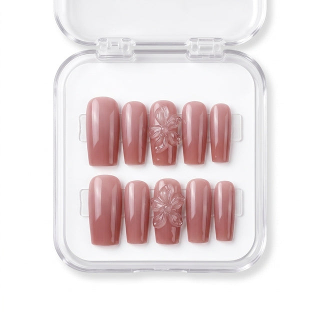 Glass Flower Mauve Jelly Handmade Press-On Nails S045