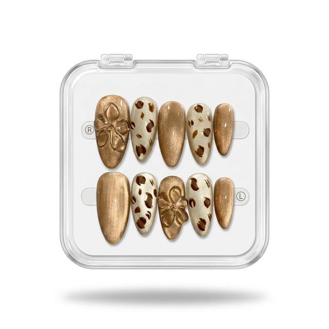 Golden Leopard Cat-Eye Handmade Press-On Nails S029
