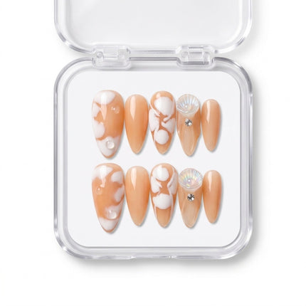 Honey Caramel Seashell Handmade Press-On Nails S038