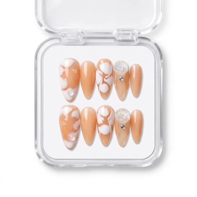 Honey Caramel Seashell Handmade Press-On Nails S038
