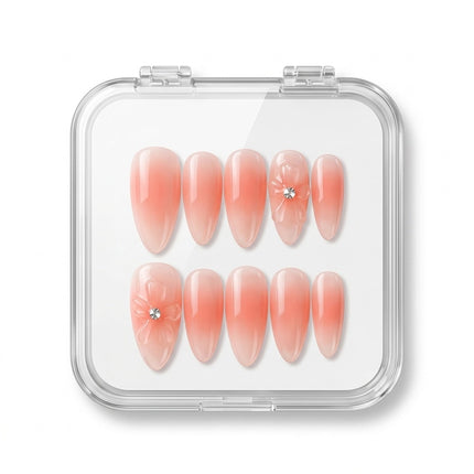 Jelly Peach 3D Crystal Floral Press-On Nails S066