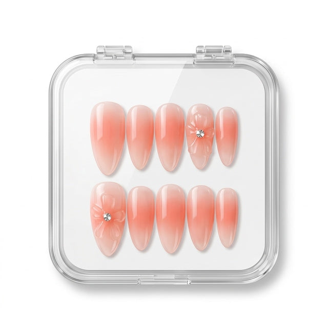 Jelly Peach 3D Crystal Floral Press-On Nails S066