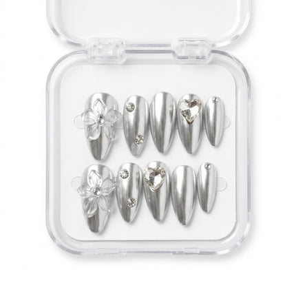 Liquid Silver Chrome Handmade Press-On Nails S034