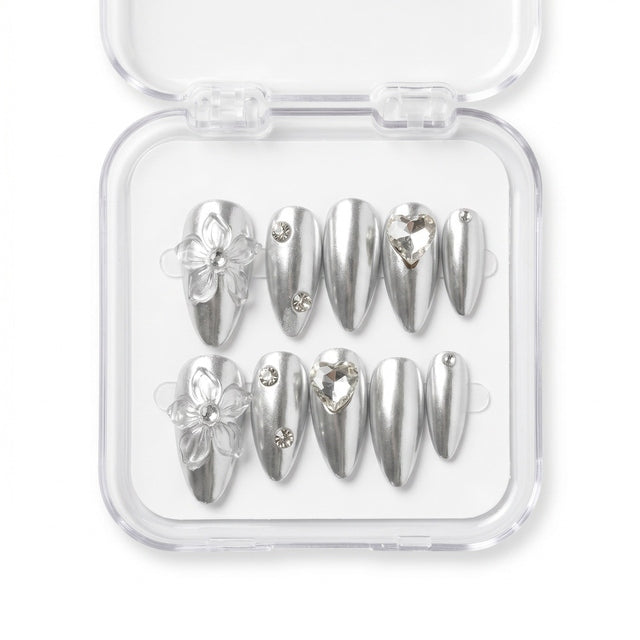 Liquid Silver Chrome Handmade Press-On Nails S034