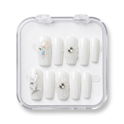 Luxe 3D Floral Ocean Charm Handmade Press-On Nails S062