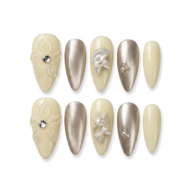 Luxury 3D Floral & Bow Handmade Press-On Nails S061