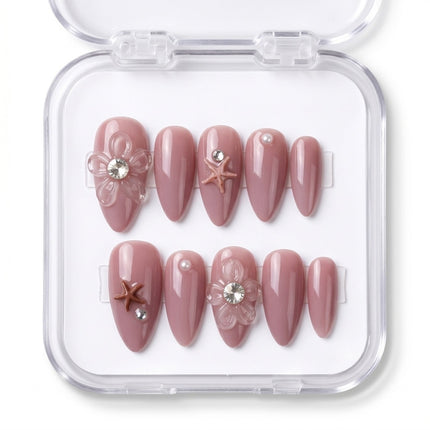Mauve Starfish & Blossom Handmade Press-On Nails S032
