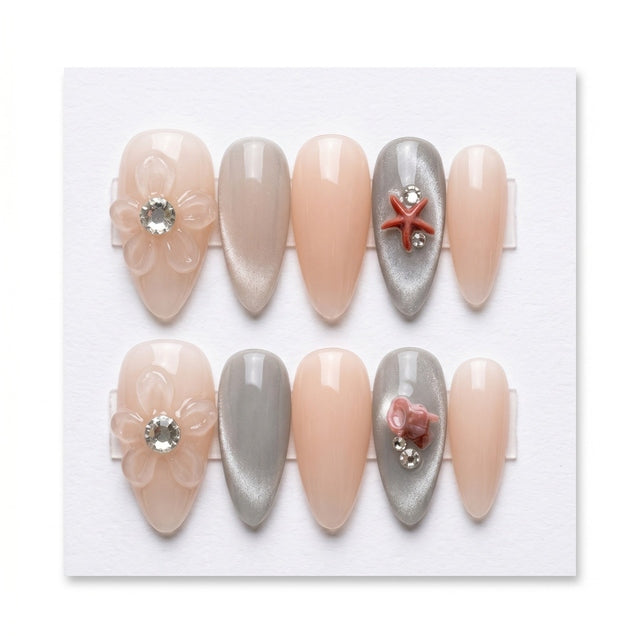 Mystic Coast Cat-Eye Luxury Gel Press-On Nails S028