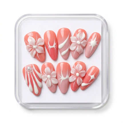 Peach Blossom Dream 3D Floral Press-On Nails S043