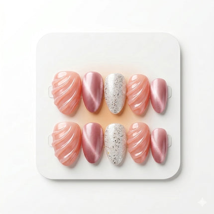 Rose Quartz Cat-Eye Handmade Press-On Nails S024