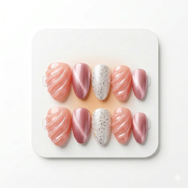 Rose Quartz Cat-Eye Handmade Press-On Nails S024