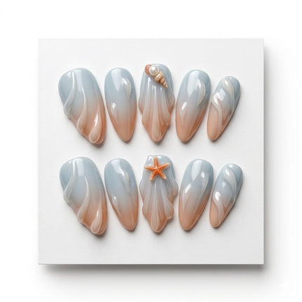 Sandy Beach & Seafoam Blue Luxury Press-Ons S059