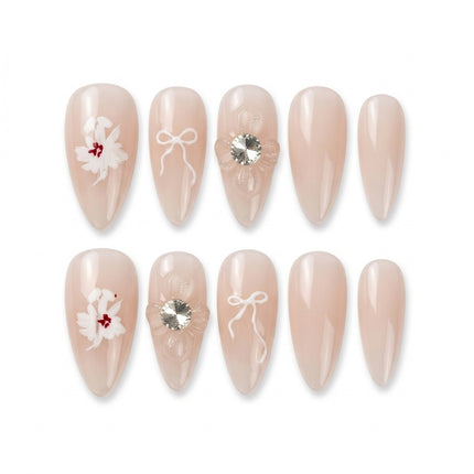 Sheer Nude & White Bow Coquette Press-On Nails S064
