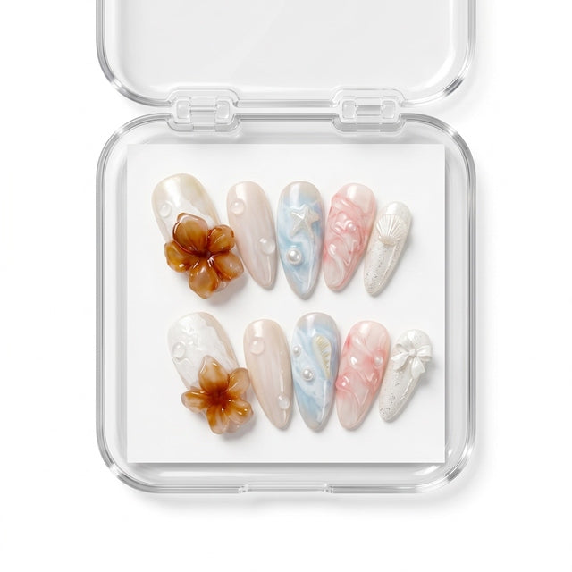 Siren Song Mermaid 3D Pearl Press-On Nails S091