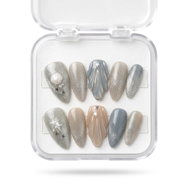 Siren Song Seashell Handmade Press-On Nails S030