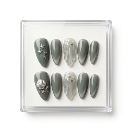 Slate Grey Celestial Magnetic Press-On Nails S067