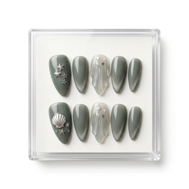 Slate Grey Celestial Magnetic Press-On Nails S067
