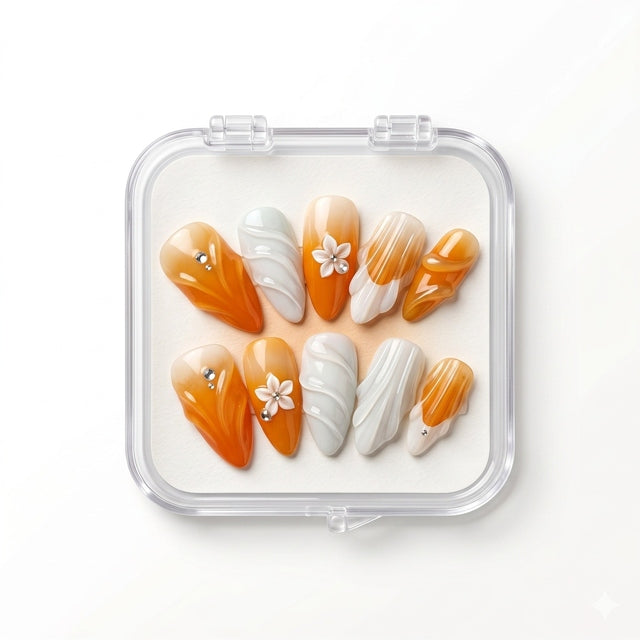 Amber Bloom 3D Wave Press-On Nails S088