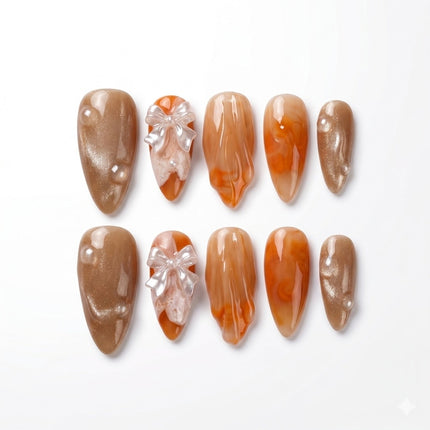 Amber Cat Eye Press-On Nails S002