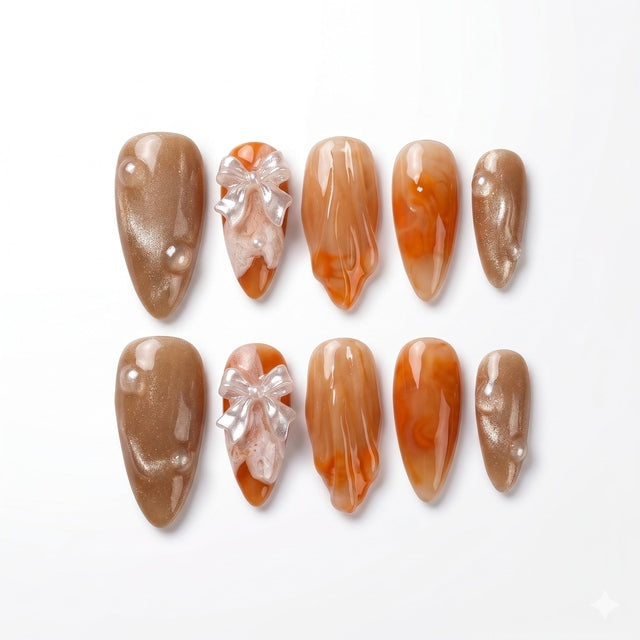 Amber Cat Eye Press-On Nails S002