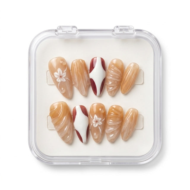 Cherry & Caramel Abstract Handcrafted Gel Nails S075