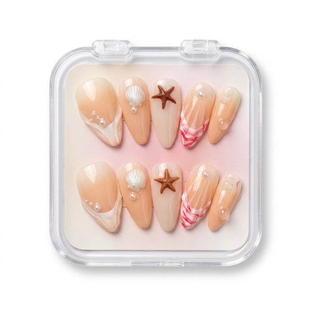 Coastal Breeze Starfish & Shell Gel Nails S079