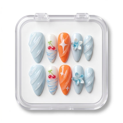 Dreamy Sorbet 3D Almond Press-On Nails S022