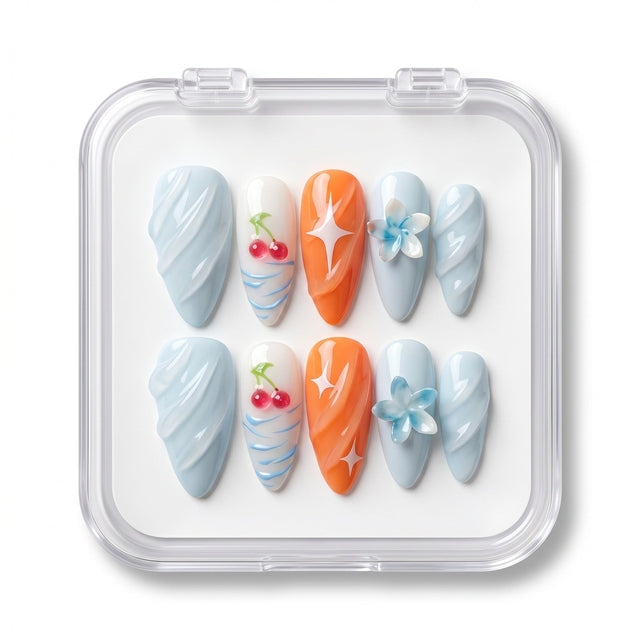 Dreamy Sorbet 3D Almond Press-On Nails S022