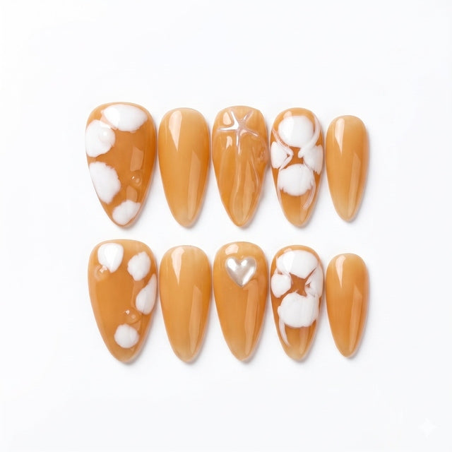 Honey Glaze Floral Press-On Nails S056