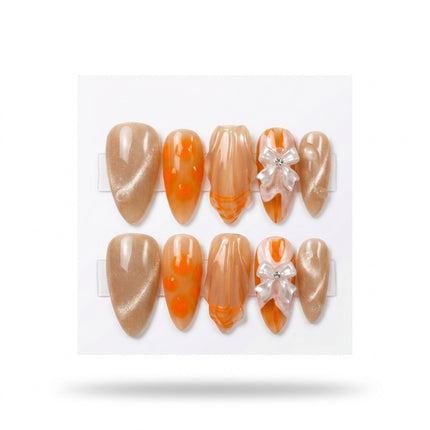 Honey Quartz & 3D Ribbon Luxury Gel Nails S080