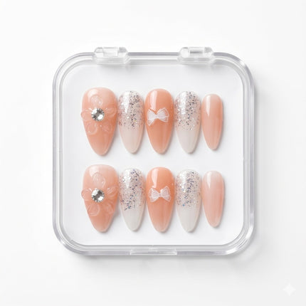 Peach Blossom Bow Press-On Nails S057
