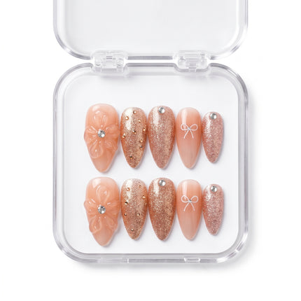 Champagne Romance 3D Floral Luxury Press-On Nails S005