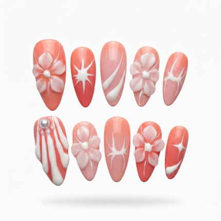 Blushing Coquette 3D Floral Press-On Nails S016