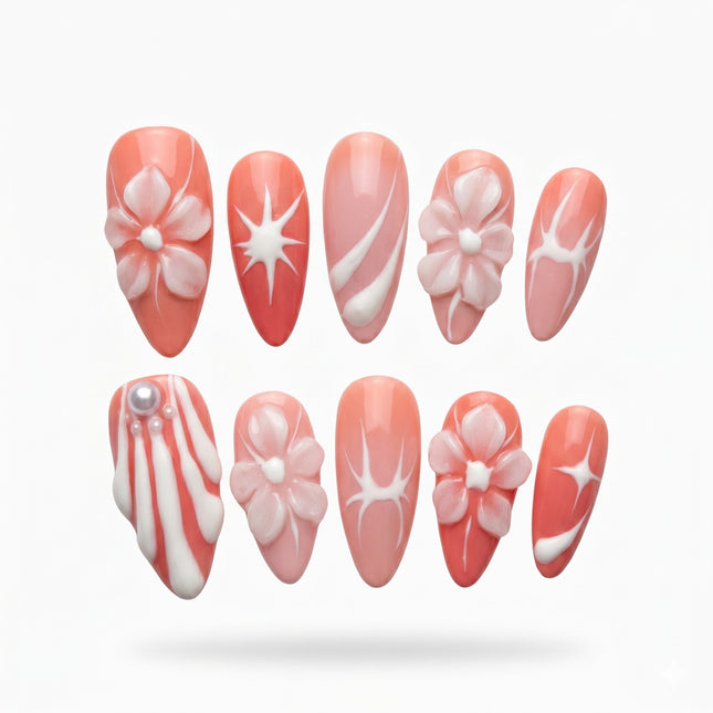 Blushing Coquette 3D Floral Press-On Nails S016