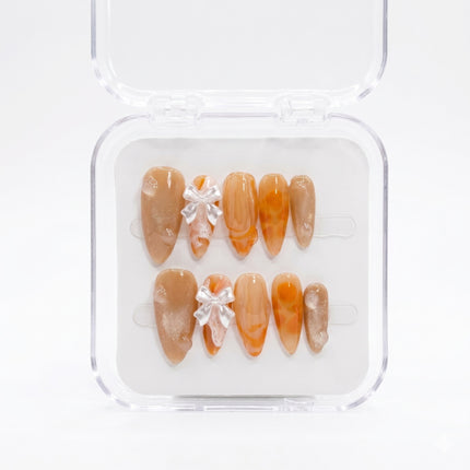 Amber Tortoiseshell Ribbon Handmade Press-On Nails S025