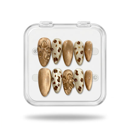 Golden Leopard Cat-Eye Handmade Press-On Nails S029