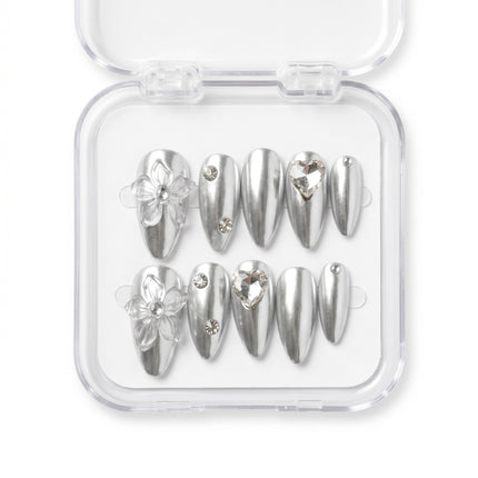 Liquid Silver Chrome Handmade Press-On Nails S034
