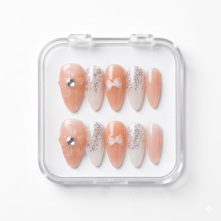 Peach Blossom Bow Press-On Nails S057
