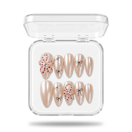 Champagne Chrome Coquette Bow Press-On Nails S063